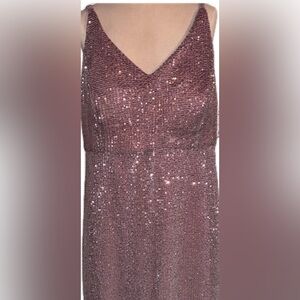 R&M Richards Rose Sequin Dress 14W Rose Pink Hombre Sequin Dress With slit NWT